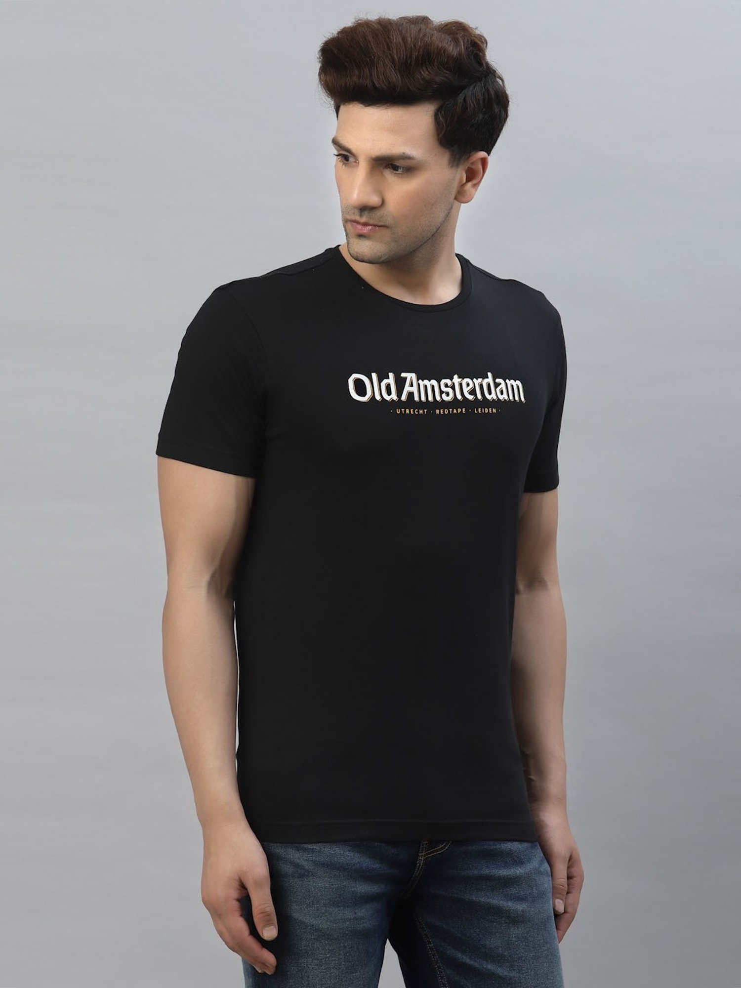 Red Tape Black Cotton Regular Fit Graphic Print T-Shirt