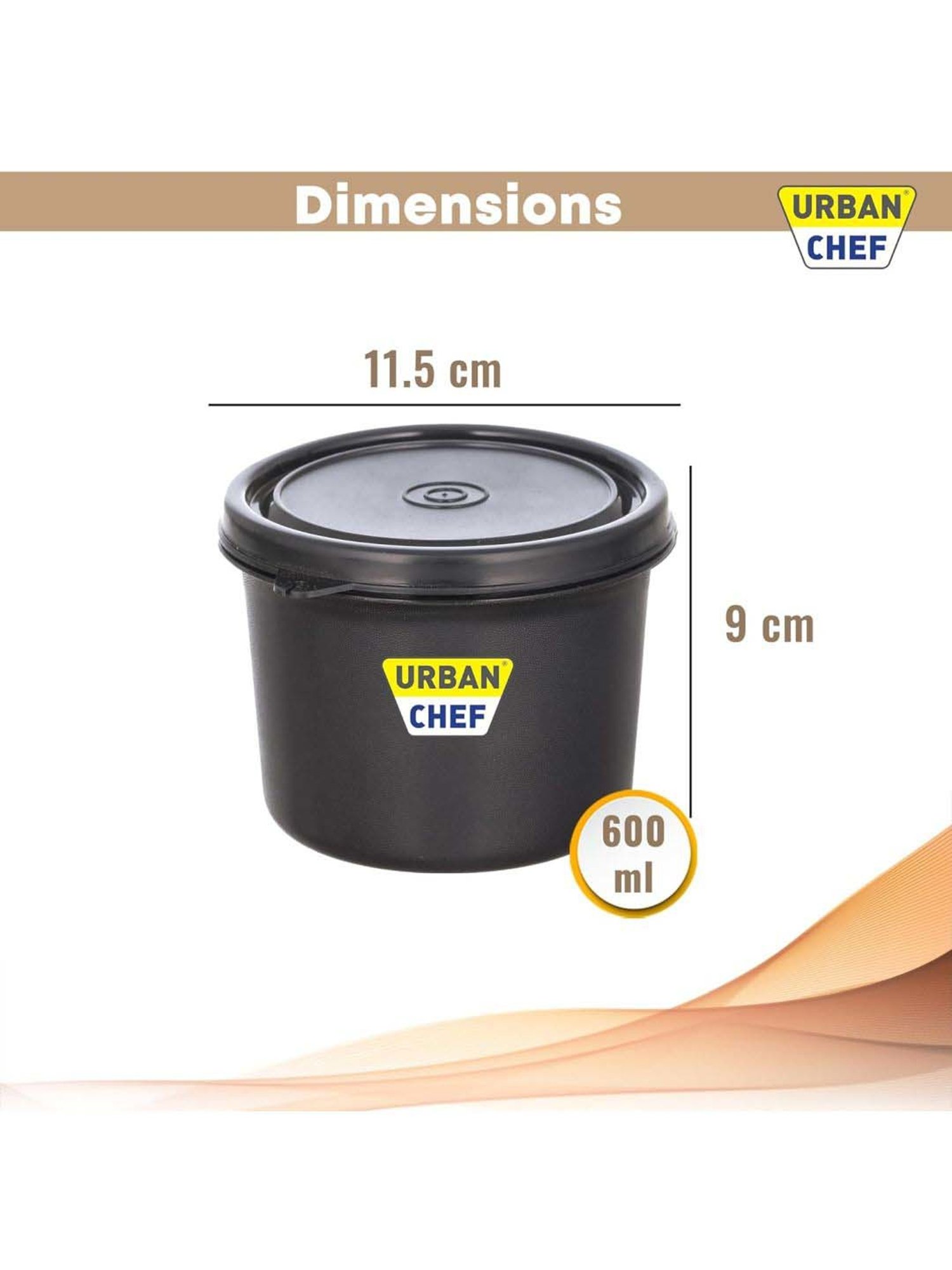 Urban Chef Black Plastic Grande Microwave Safe Lunch Box Containers - Set of 2