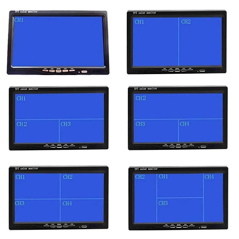Quad Split Monitor 7 Inch HD Screen TFT LCD Video Displays for Home CCTV Surveillance Security System Windshield Style Parking Dashboard Monitor for Car Backup Camera