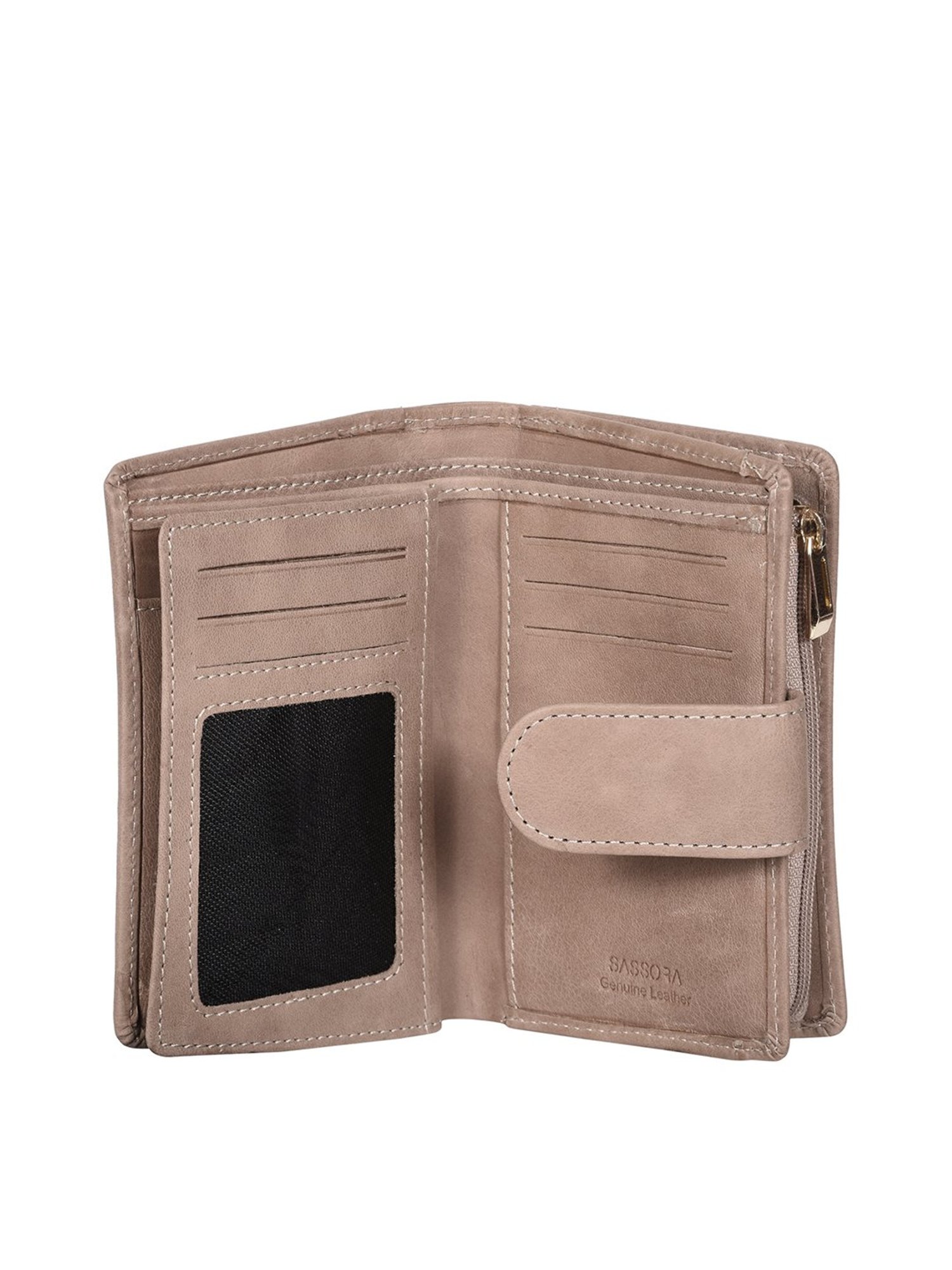 SASSORA Beige Solid Rfid Bi-Fold Wallet for Women