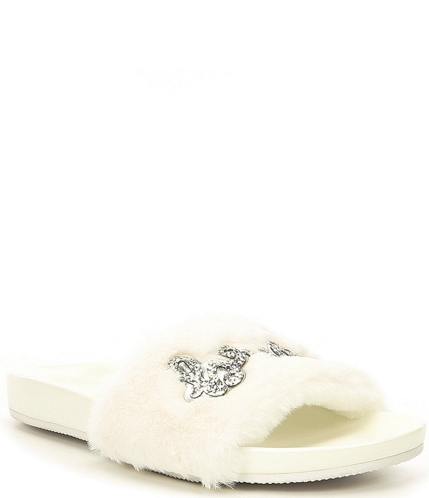 Blue by Betsey Johnson Alice Faux-Fur Bridal Slides
