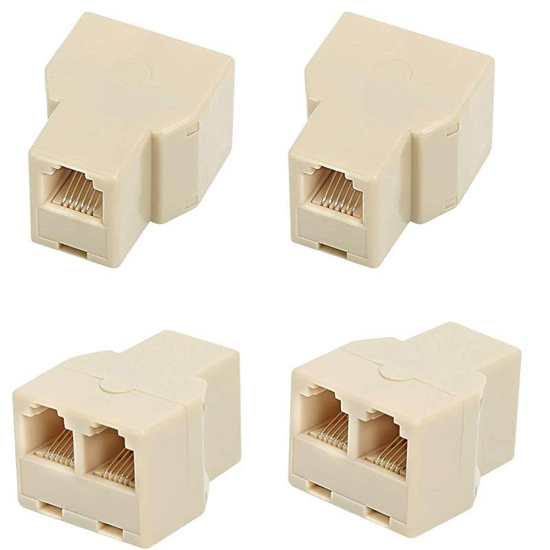 RJ12 6P6C 1 Female to 2 Female Telephone Line Splitters  Telephone Landline Cable Connector and SeparatorYellow4 Pack