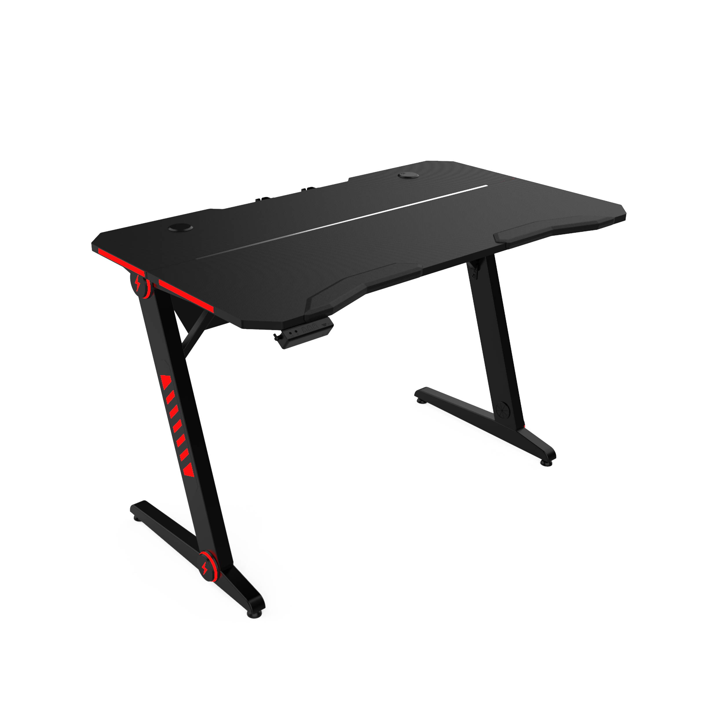 47.2"L Ergonomic Gaming Desk Z-shaped Gamer Desk Home Office Computer Desk With RGB LED Lights,PU Elbow Pad,Quick (dis)assemble Button,Carbon Fiber Surface and Headphone Hook,Black