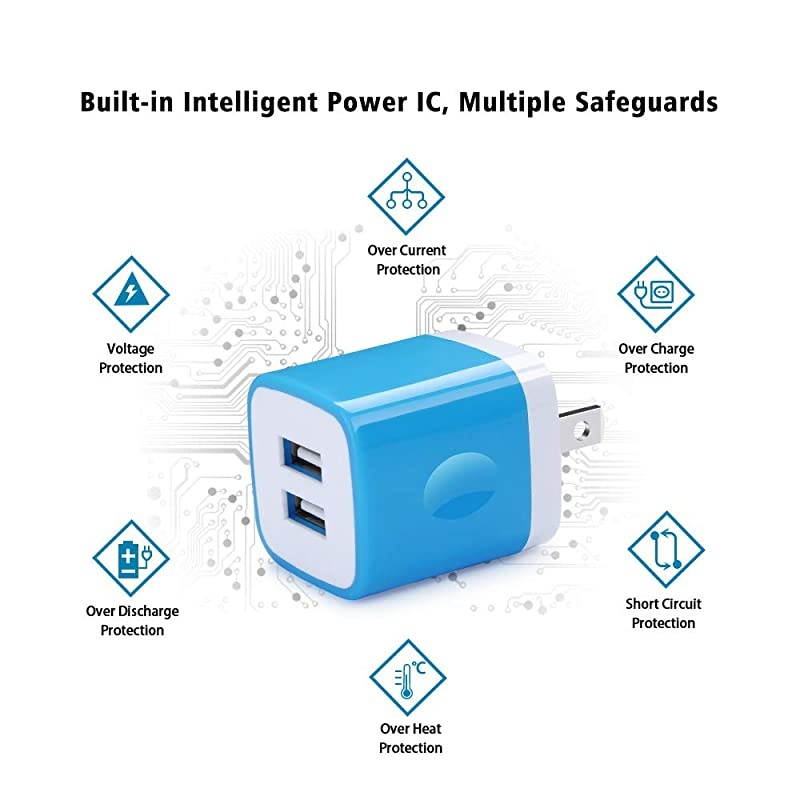 USB Wall Adapter Charger Block  5Pack 21Amp 5V Dual Port USB Power Adapter Wall Charger Plug Cube Compatible with Phone Xs Max XR X 8 7 6 Plus Samsung S10E S10 S9+ LG Moto Android More