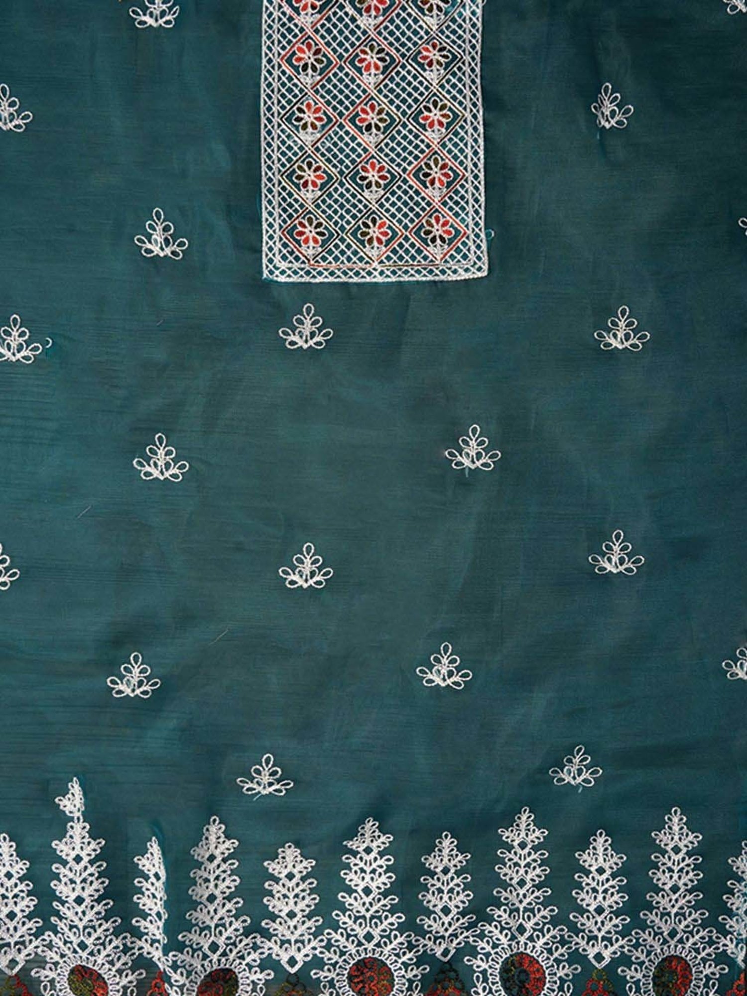 Jaipur Kurti Green Embroidered Unstitched Dress Material