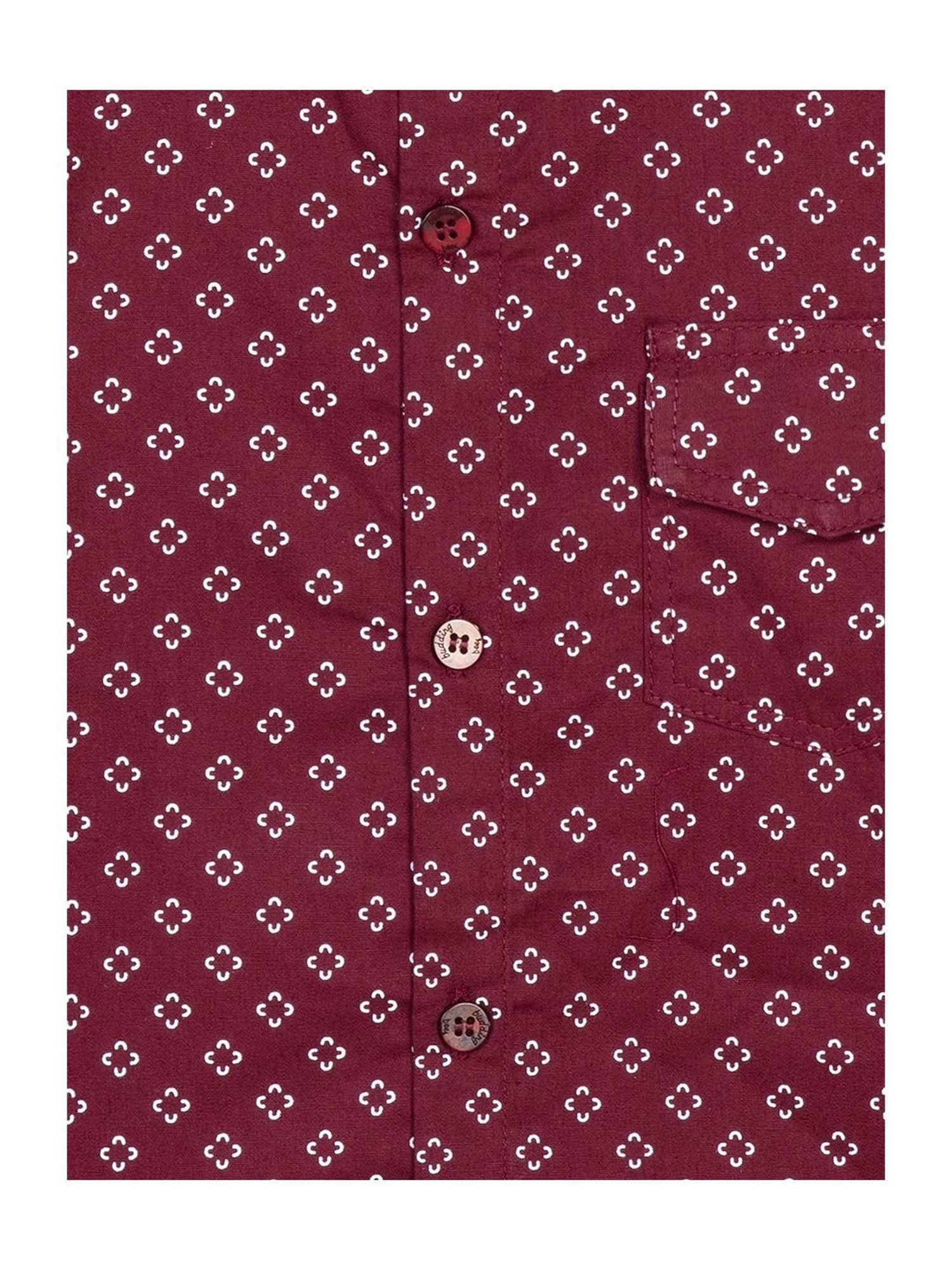 Budding Bees Kids Red Cotton Printed Full Sleeves Shirt