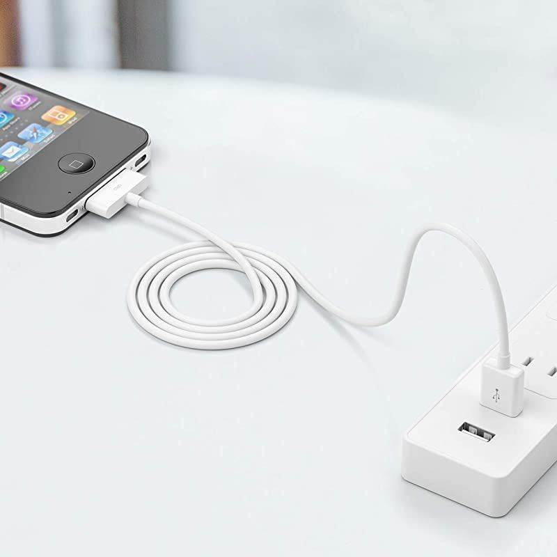 Apple Certified iPhone 4 4s 3G 3GS iPad 1 2 3 iPod Touch Nano 30 Pin Charger USB Sync Cable Charging Cord Dock Adapter Data 4 Feet White (1pcs)