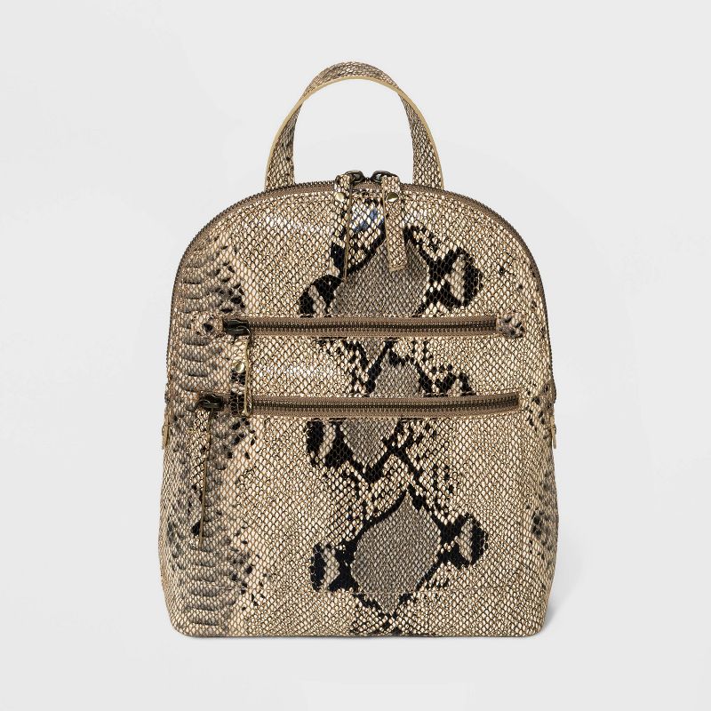 Bolo Snake Print Zip Closure Backpack - Brown