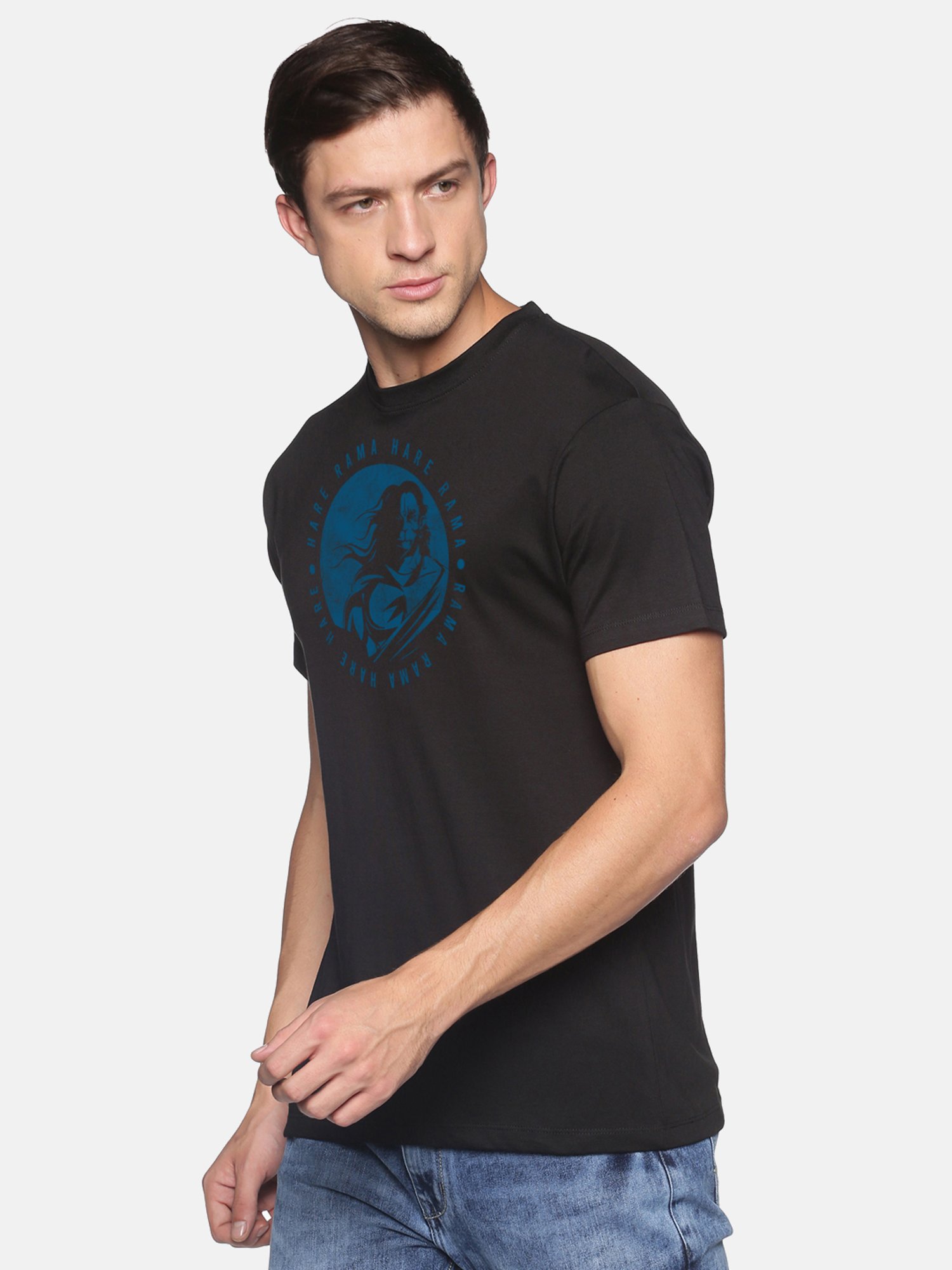 BLACK RADIO Black Slim Fit Printed Cotton Crew T-Shirt