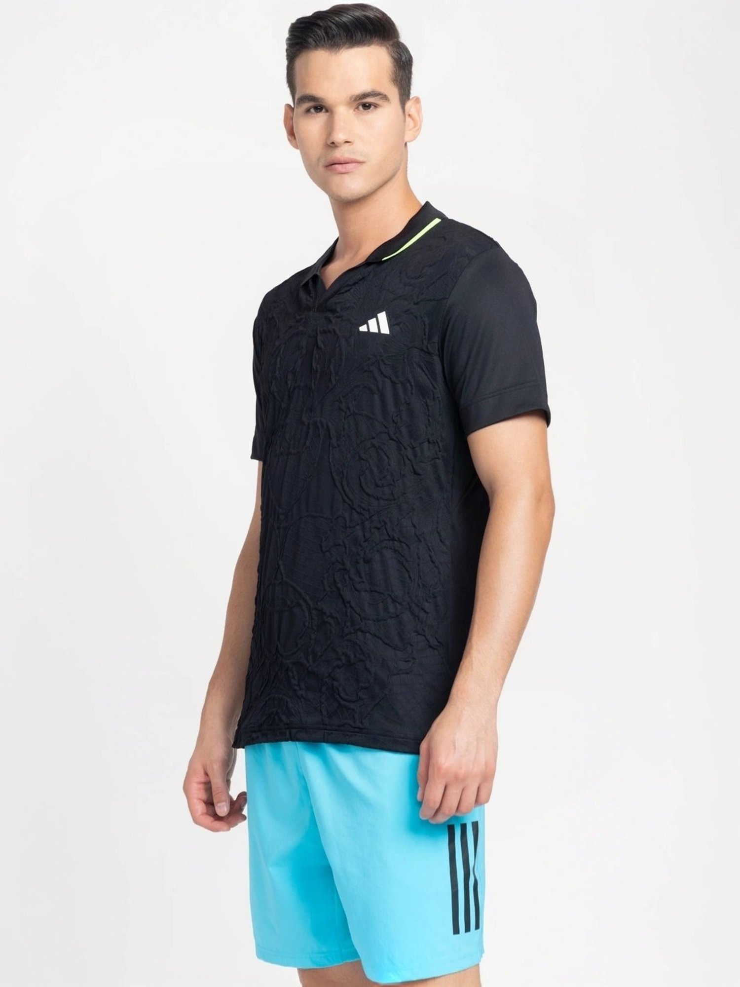 Adidas Black Slim Fit Texture Sports Polo