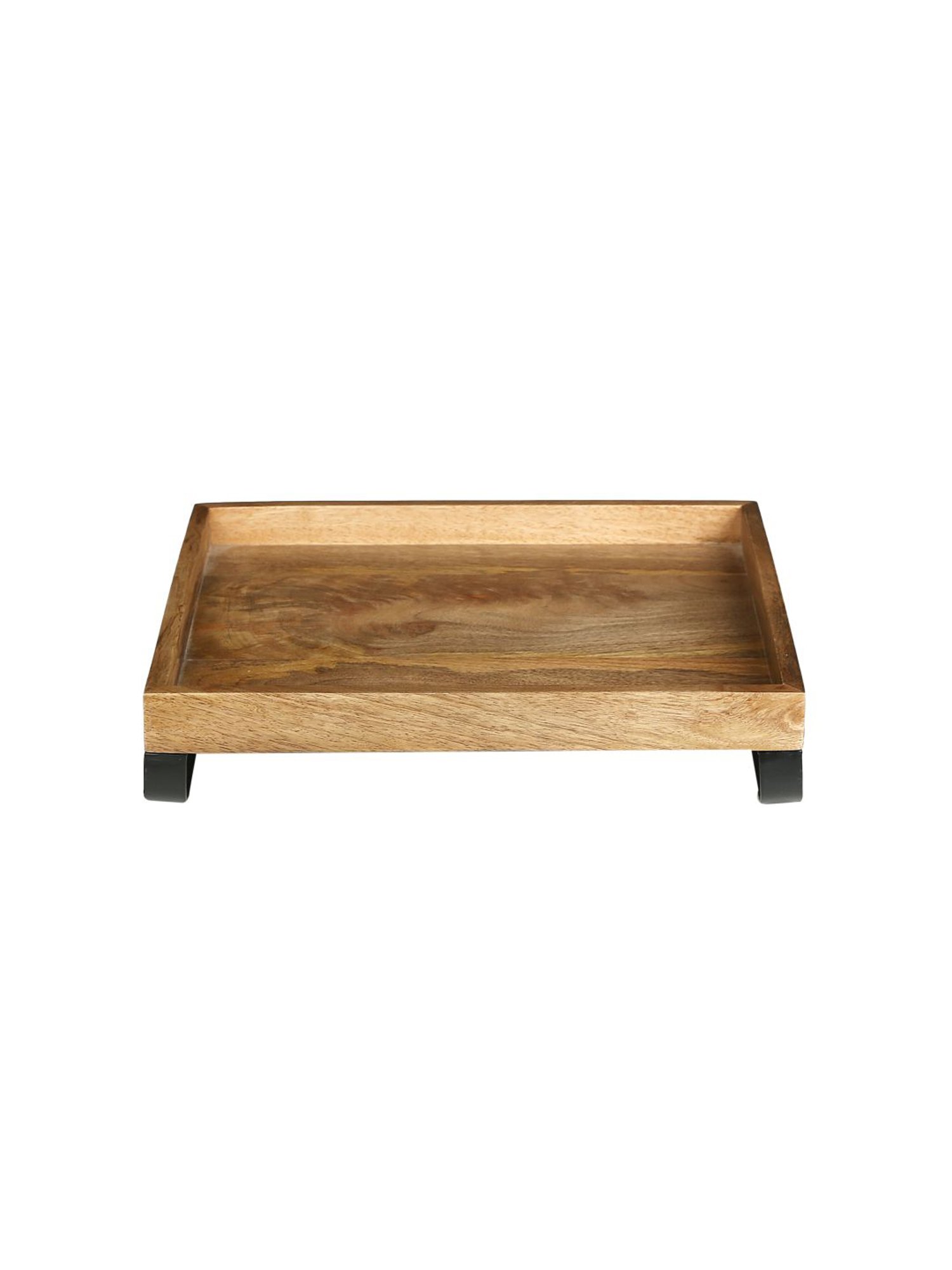 Crayton Mango Wood Serving Trays with Bottom Metal Handle - Set of 3