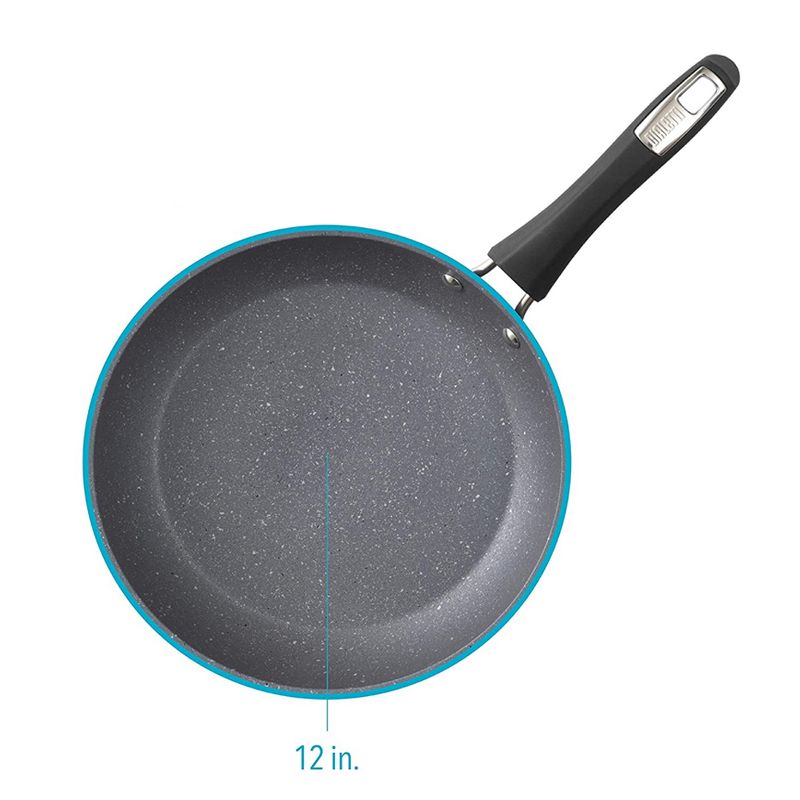 Bialetti 7552 Impact Covered Micro Divot Nonstick Heavy Gauge Aluminum Oven Safe 12 Inch Saute Fry Kitchen Pan with Silicone Handle, Gray