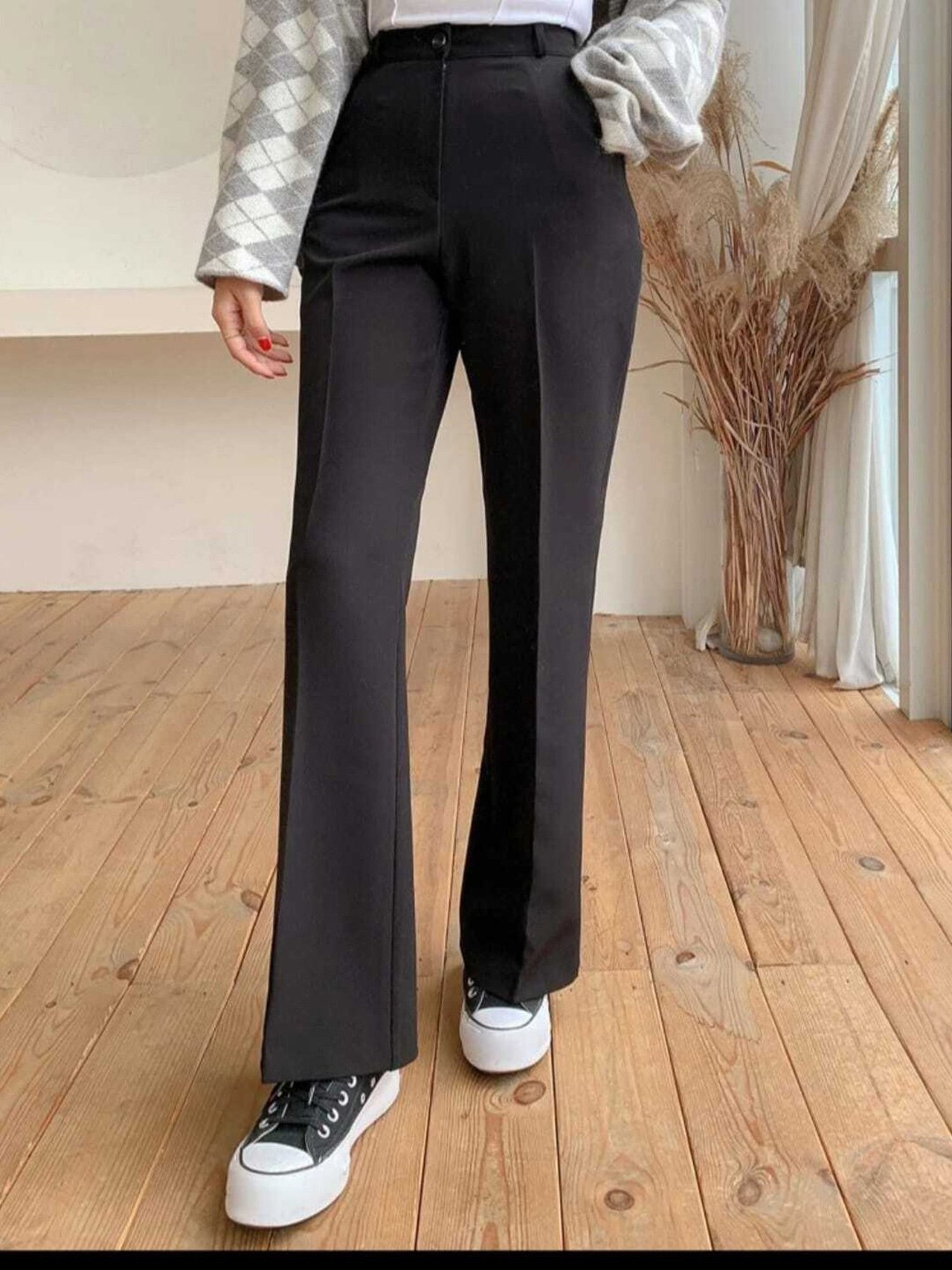 Broadstar Black Straight Fit High Rise Pants
