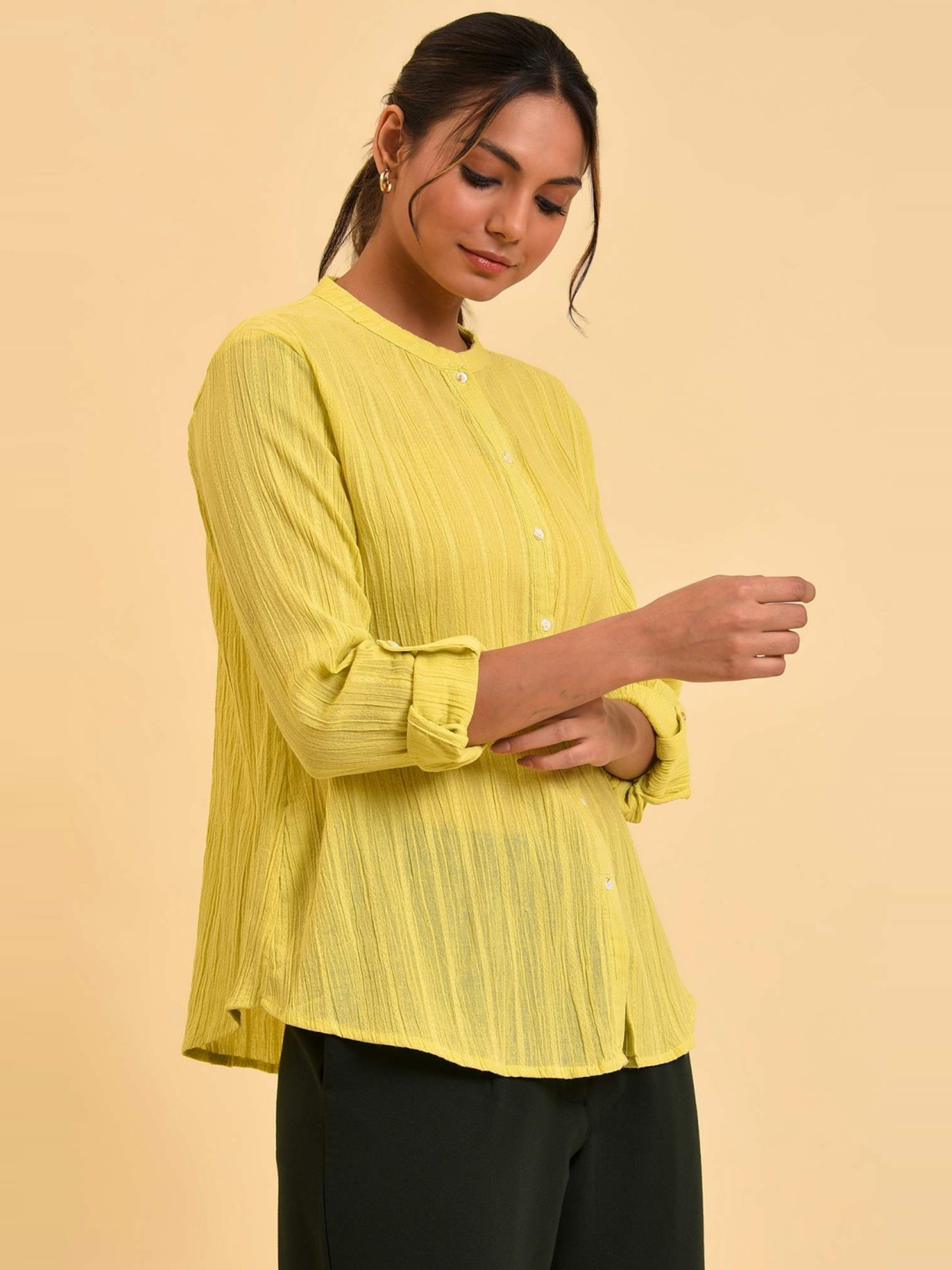 W Yellow Cotton Striped Top