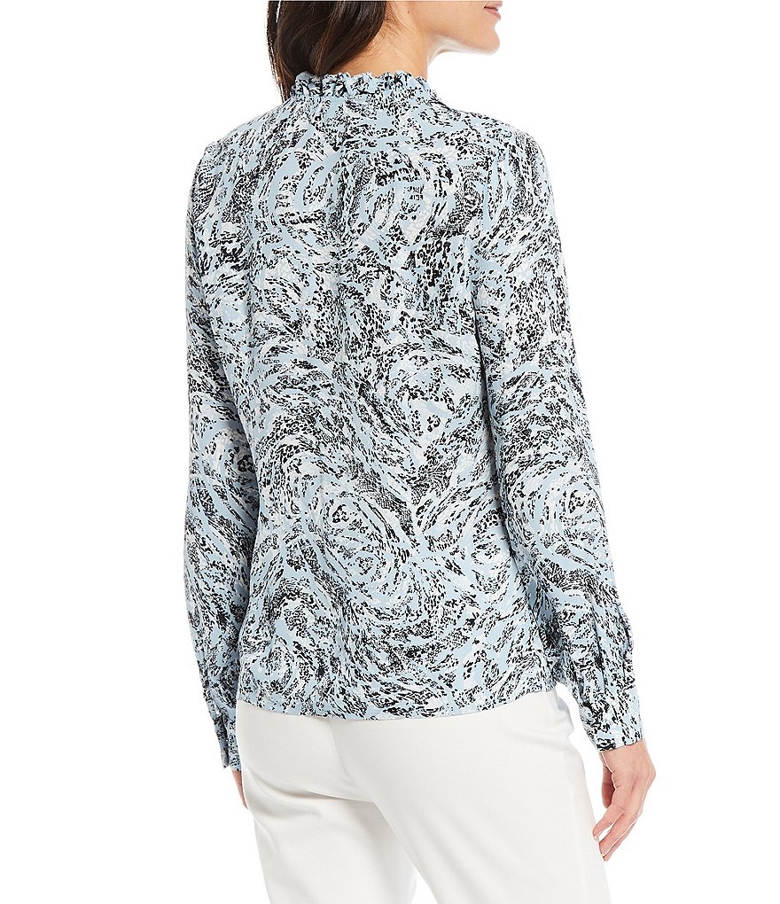 Donna Karan New York Ruffled Tie V-Neck Long Sleeve Peasant Blouse