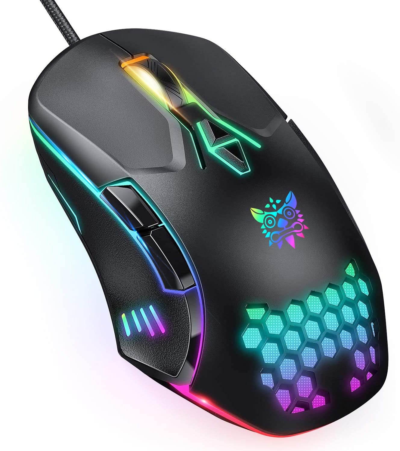 Gaming Mouse Wired, RGB Backlit 6400 DPI Adjustable gaming mouses, Grip Ergonomic Optical PC Computer Gaming Mice ,7 Buttons for Windows 7/8/10/XP Vista Linux (Black)