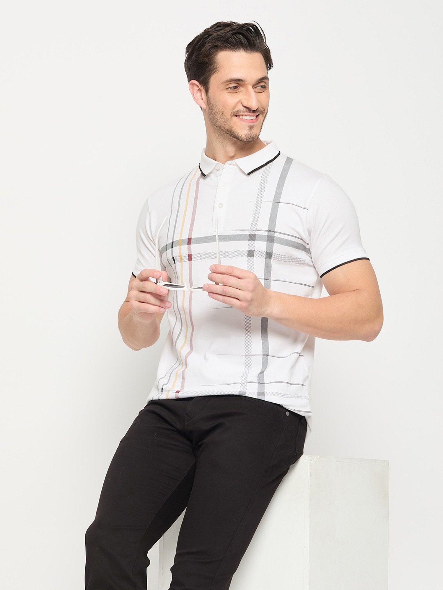 Duke White Slim Fit Striped Polo T-Shirt