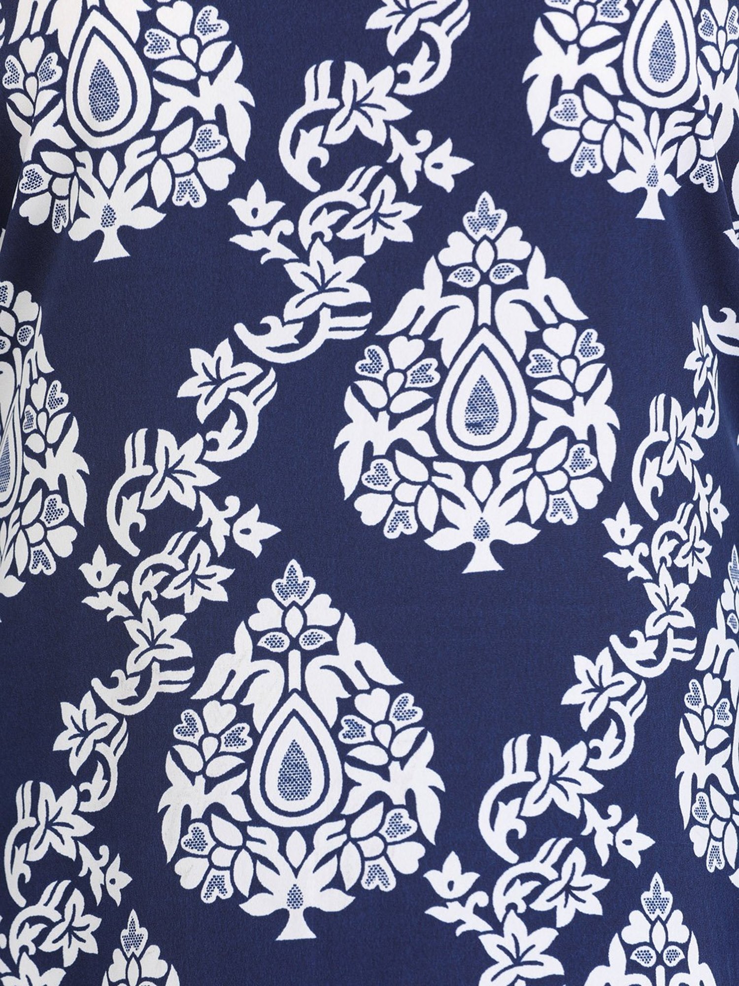 Cottinfab Navy Printed A-Line Kaftan Crepe Top