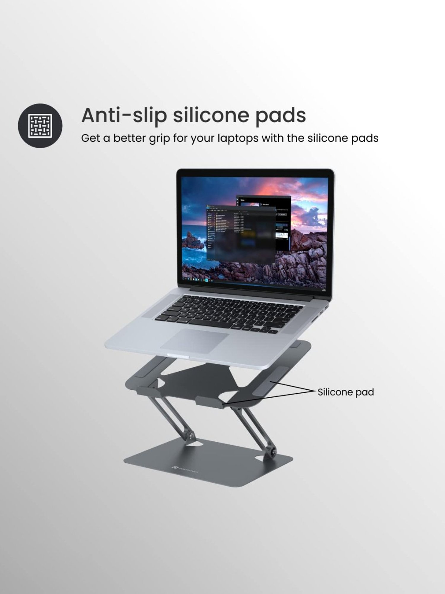 Portronics My Buddy K7 Portable Laptop Stand with Ventilated Board for Laptop Cooling (Grey)