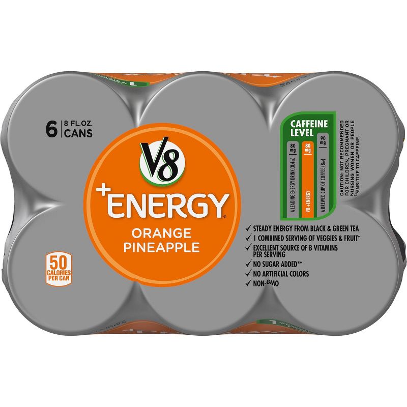 V8 V-Fusion +Energy Orange Pineapple Vegetable & Fruit Juice - 6pk/8 fl oz Cans