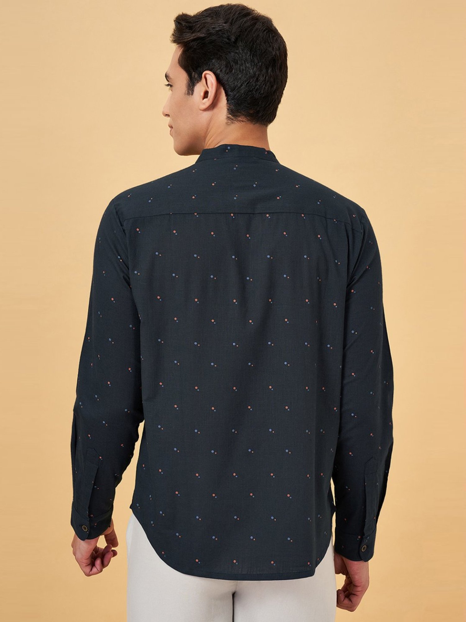Indus Route By Pantaloons Midnight Navy Regular Fit Printed Shirt
