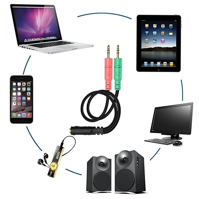 Splitter Cable for PC 35mm Jack Headphones Adapter Convertors for PC 35mm Female with HeadphoneMicrophone Transform to 2 Dual 35mm Male for Computer Simultaneously Y Splitter Audio