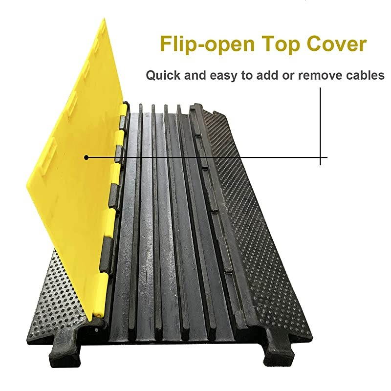 5 Channel Rubber Cable Protector Ramp Traffic Speed Bump 18000lbs Capacity Heavy Duty Cable Protective Cover Ramp Driveway Hose Cord Track Protector Wires Concealer wFlipOpen Top Cover