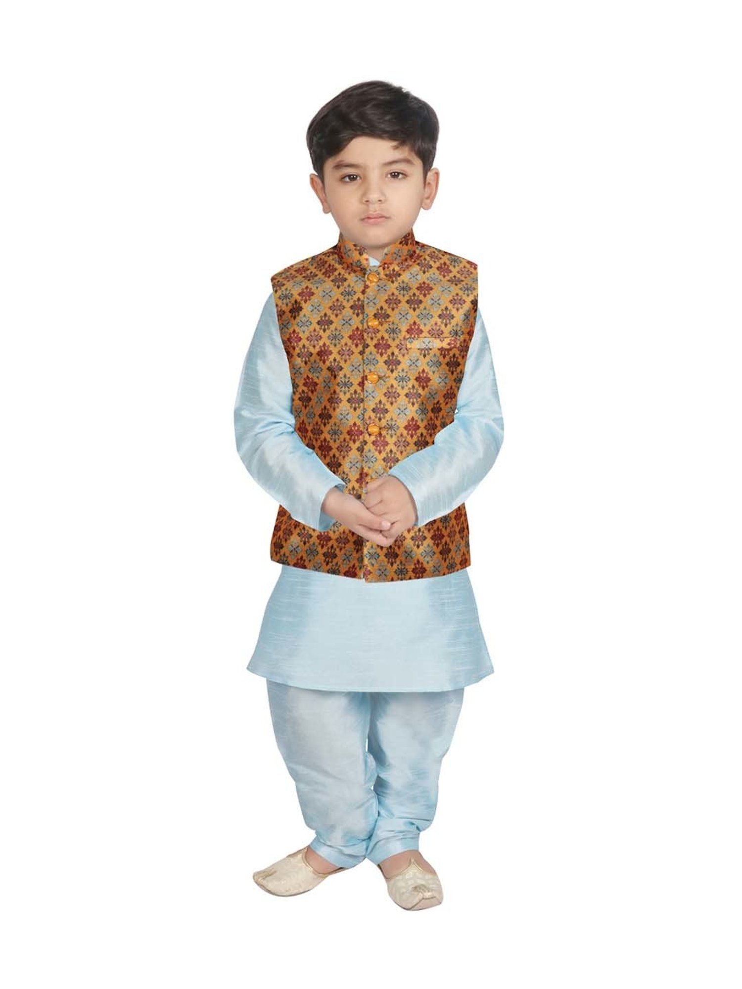 SG Yuvraj Kids Yellow & Blue Printed Full Sleeves Kurta Set