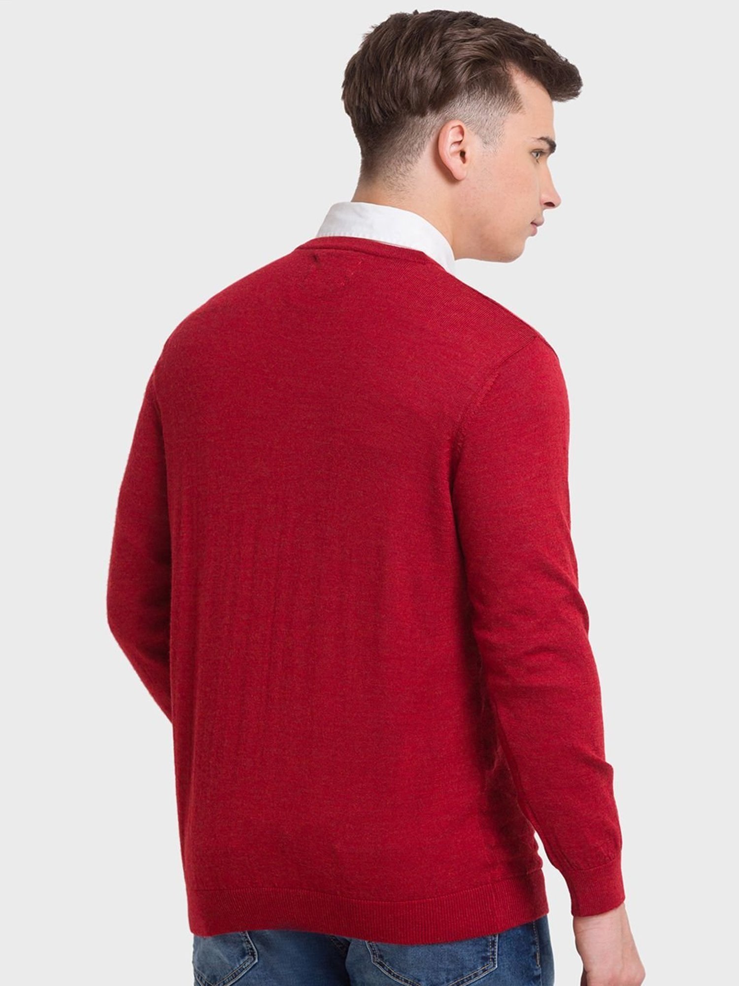 ColorPlus Orange Tailored Fit Self Pattern Sweaters