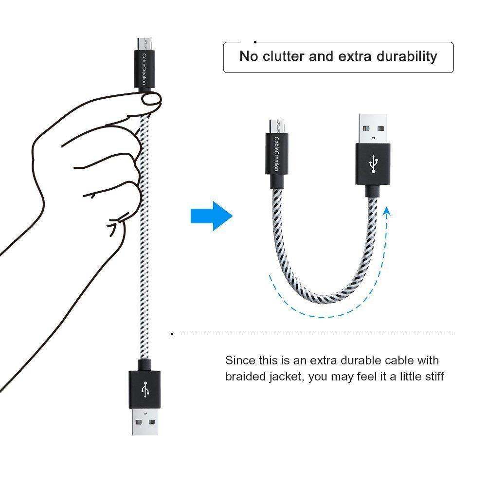 CableCreation 2-Pack Micro USB Cable, Fast Charging USB to Micro USB 24 AWG Triple Shielded Fast Charger Cable,Short Micro USB Cable Compatible Power Pack,Android Phone,0.5 ft - Black