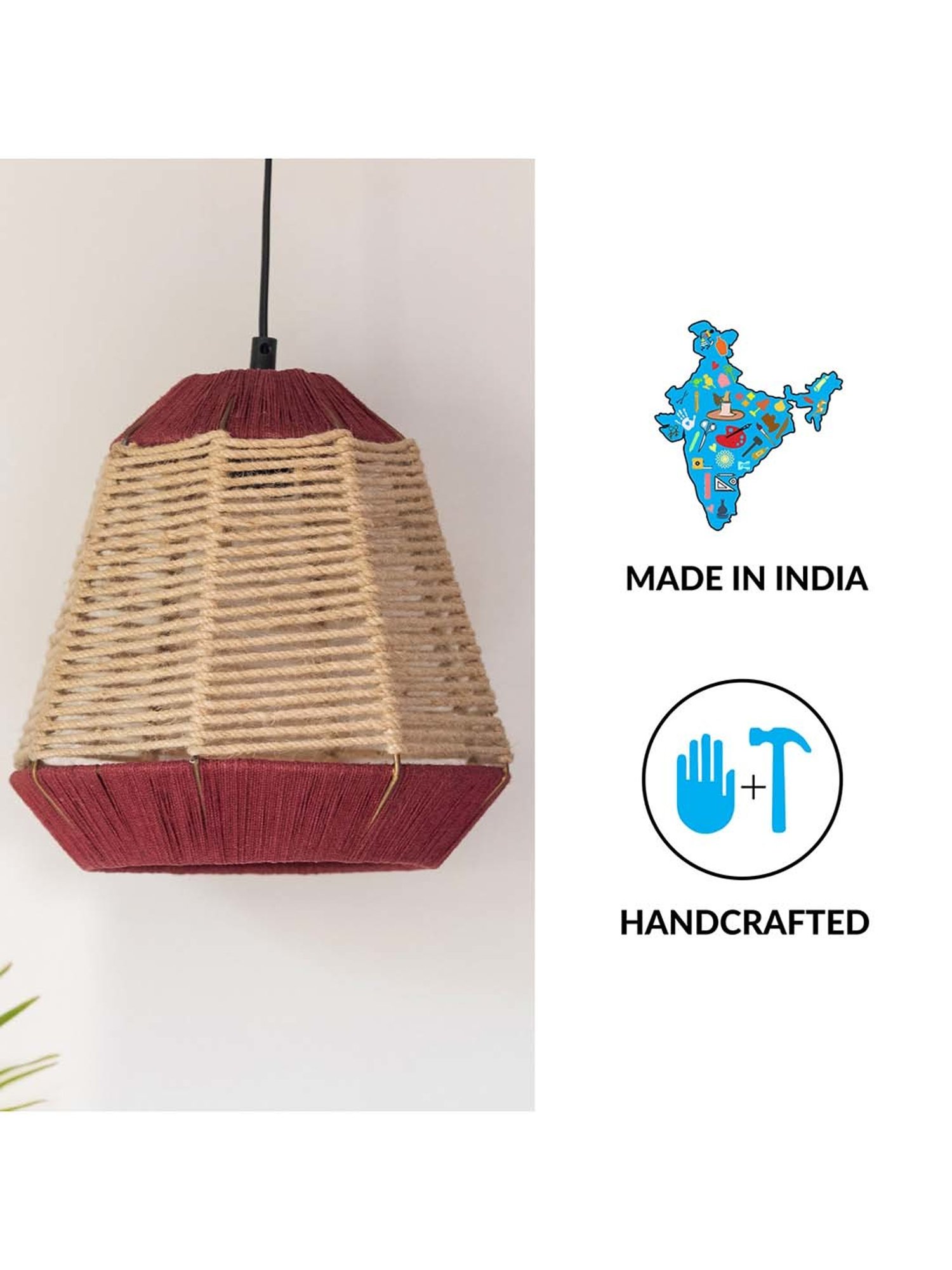 ExclusiveLane Fluorescence Maroon Jute Handwoven Hanging Pendant Lamp
