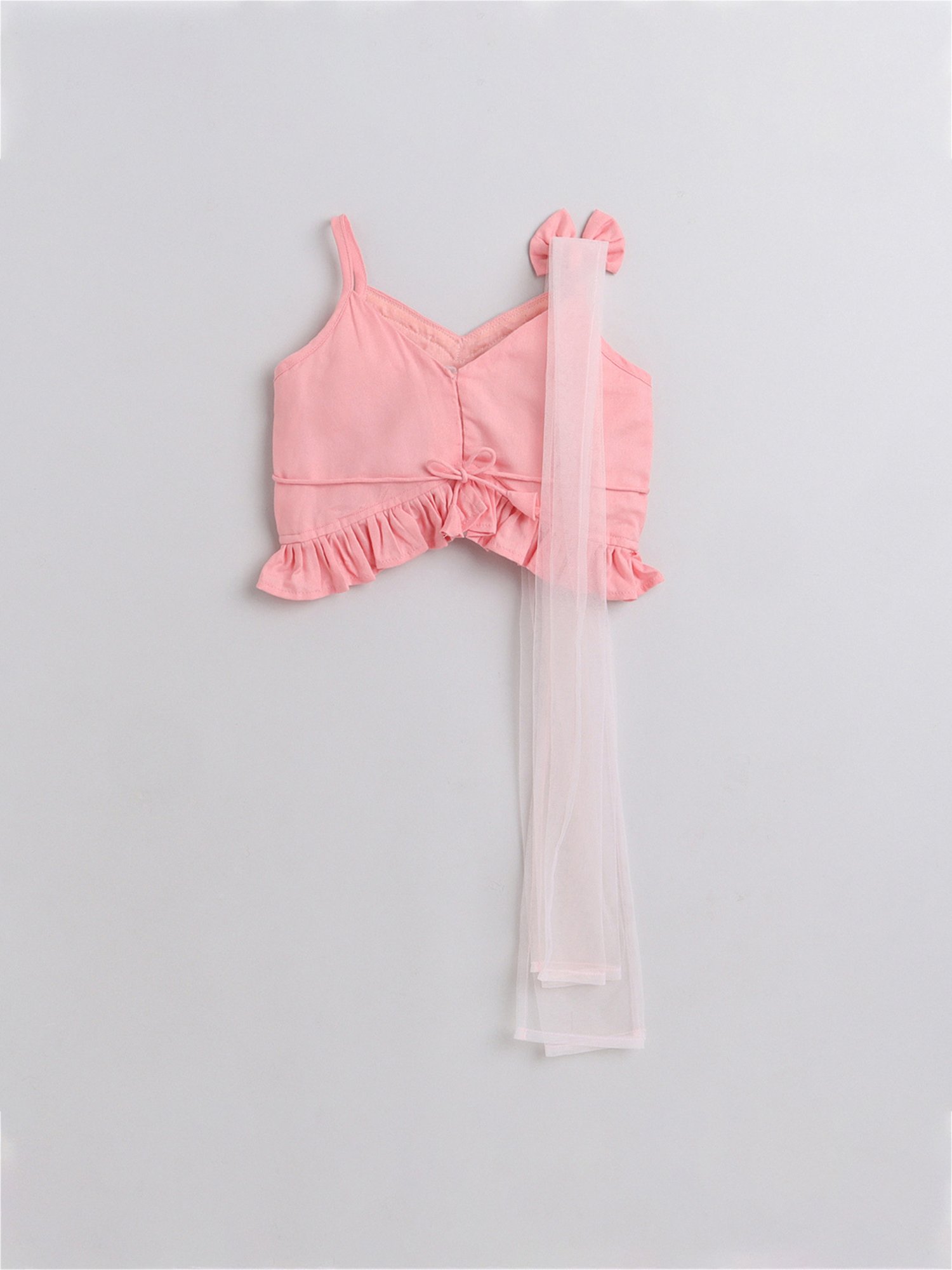 Many Frocks Kids Peach Solid Lehenga, Choli with Dupatta