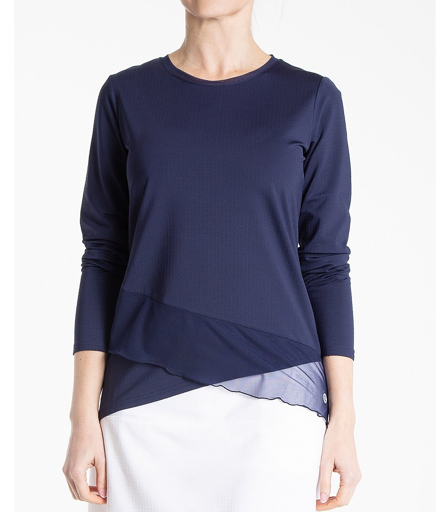 Bette & Court Crossover Jewel Neck Long Sleeve Top
