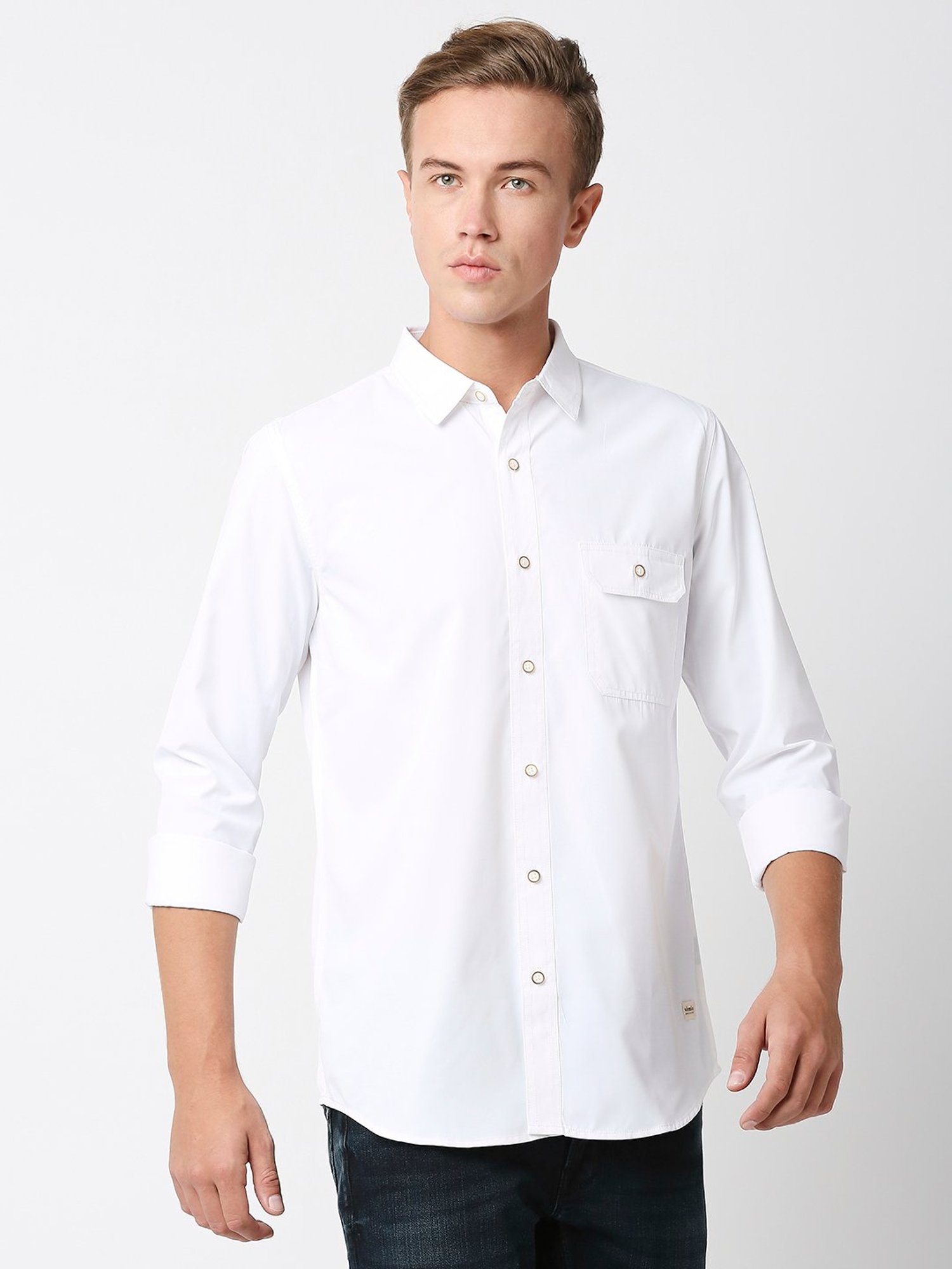SOLEMIO White Slim Fit Cotton Shirt