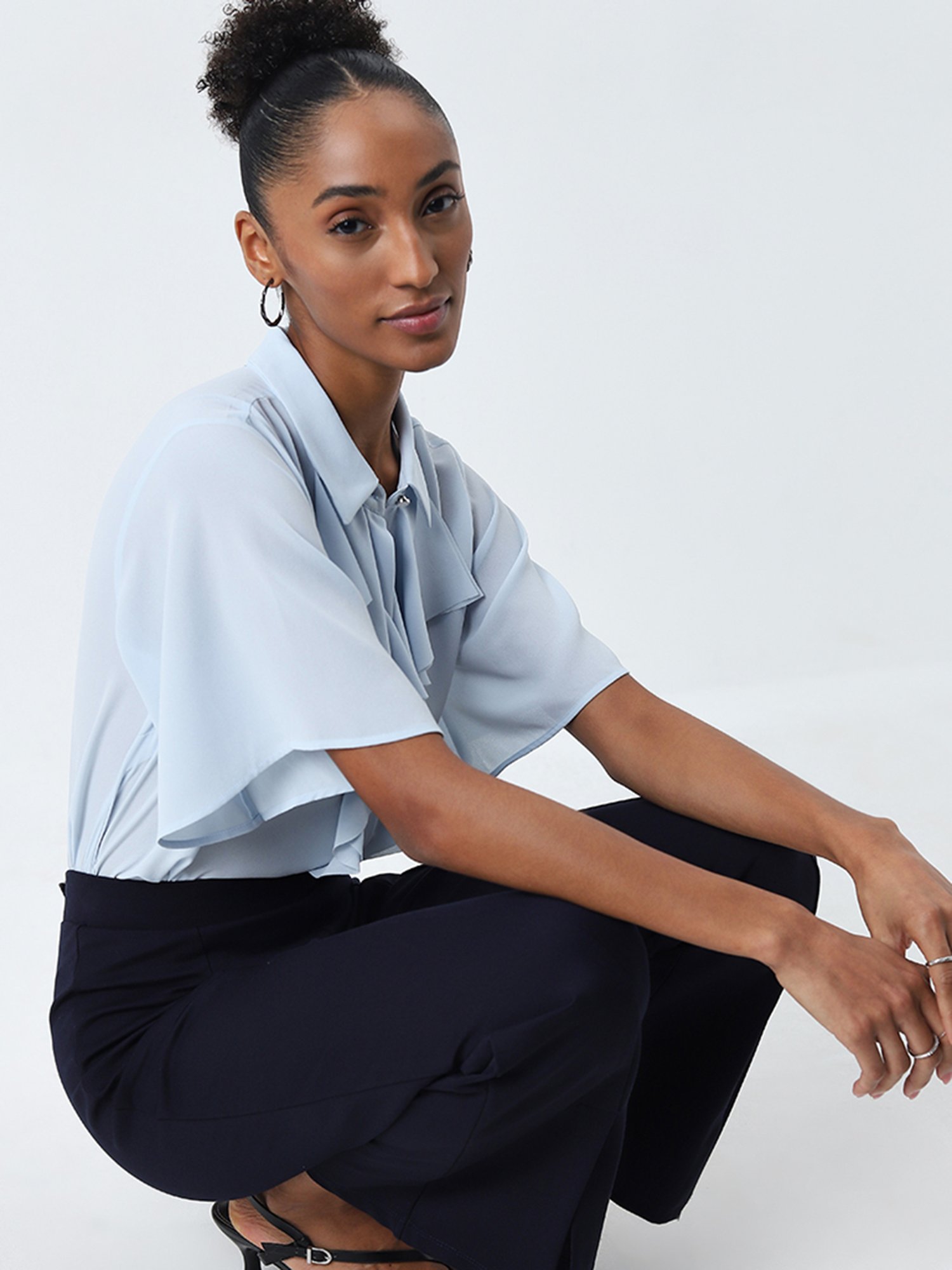 Wardrobe by Westside Light Blue Ruffle-Detailed Top