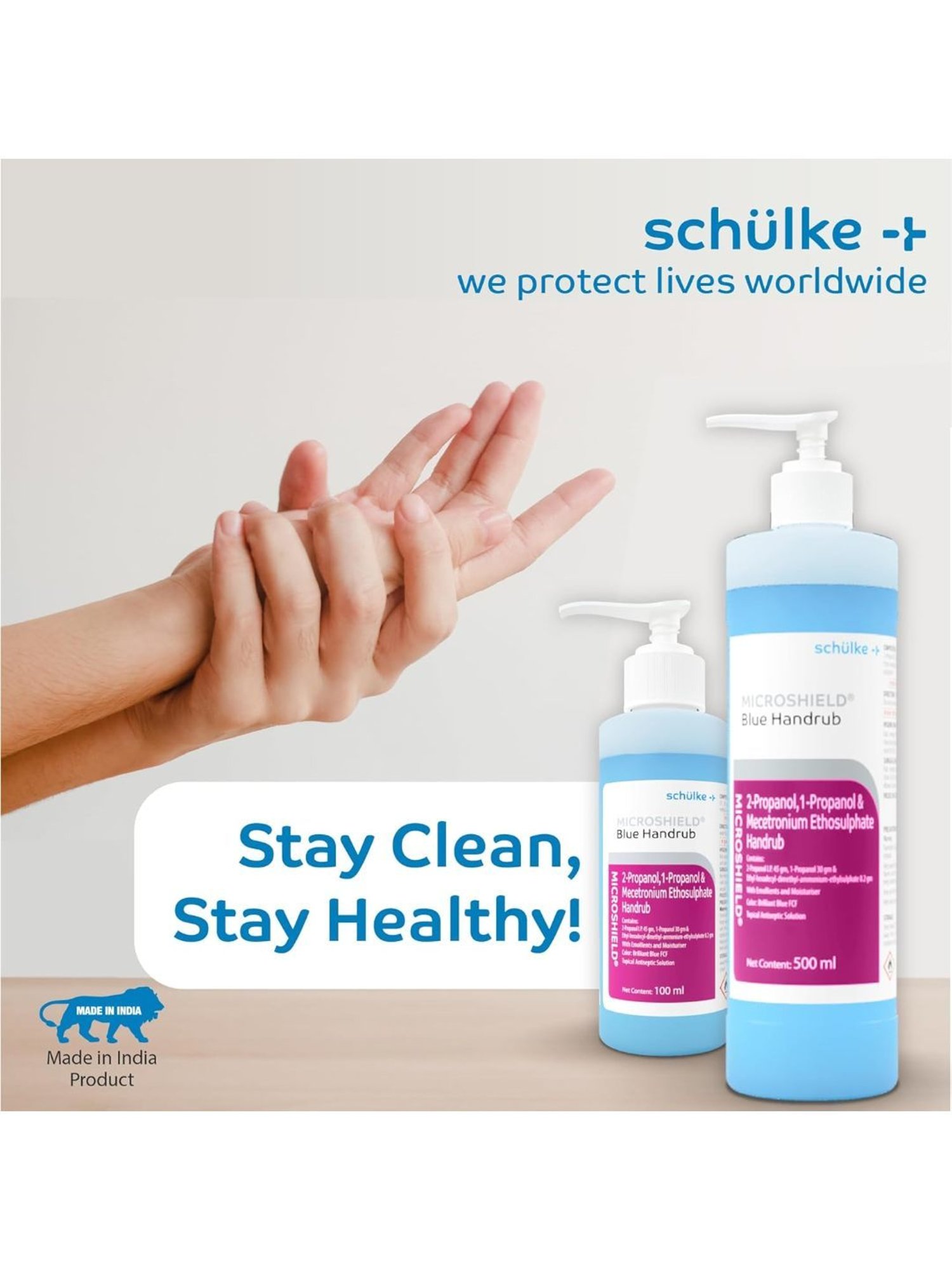 Microshield Handrub with 99.99 Percent Effective Against Germs, Skin Friendly 500ml (Blue)