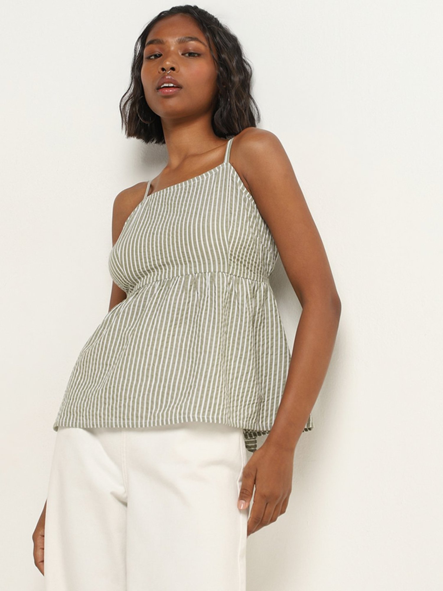 Bombay Paisley by Westside Sage Stripe Printed Cotton Top