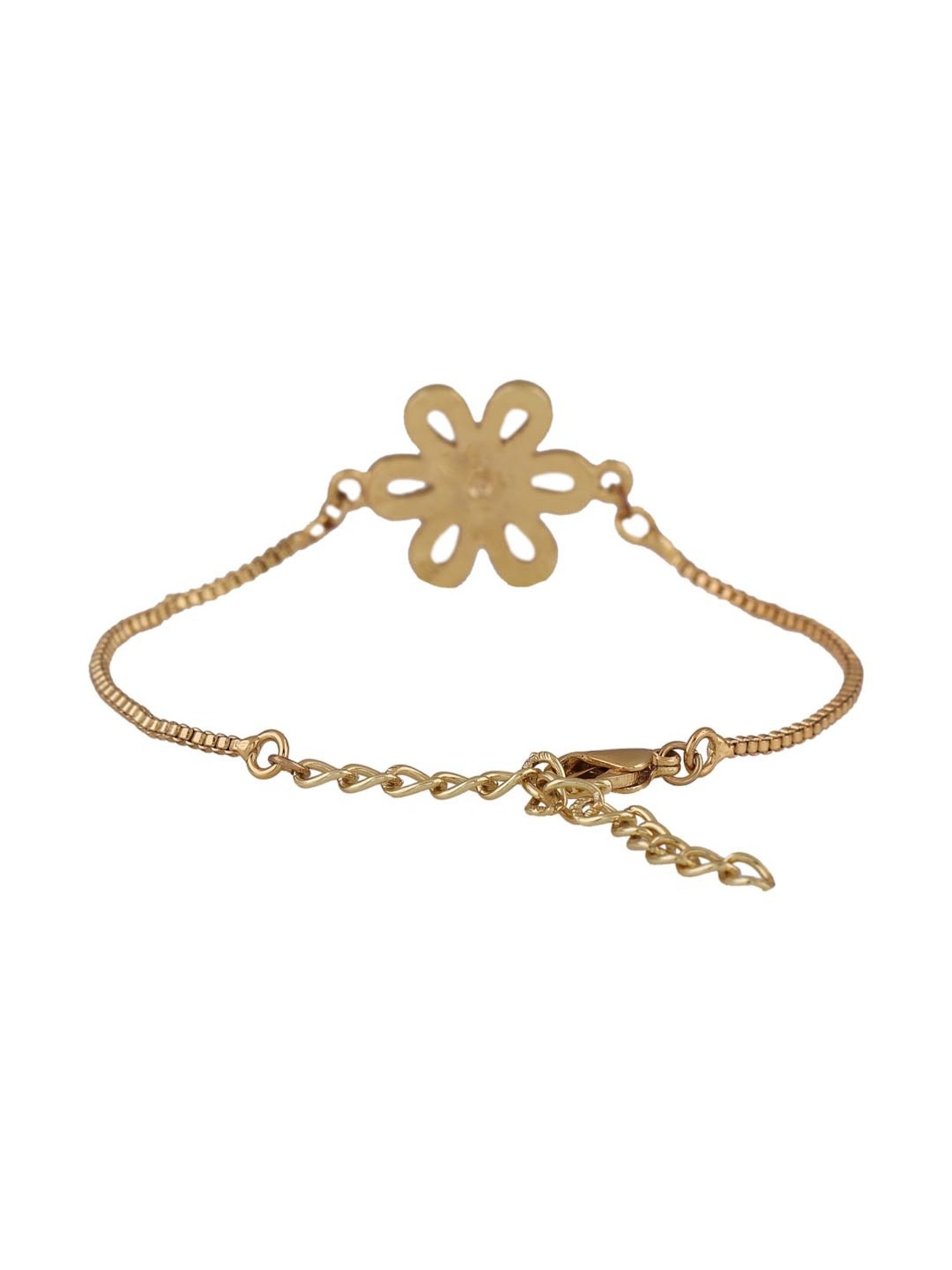 Estele Gold-Plated Flower with Crystals Chain Bracelet for Women