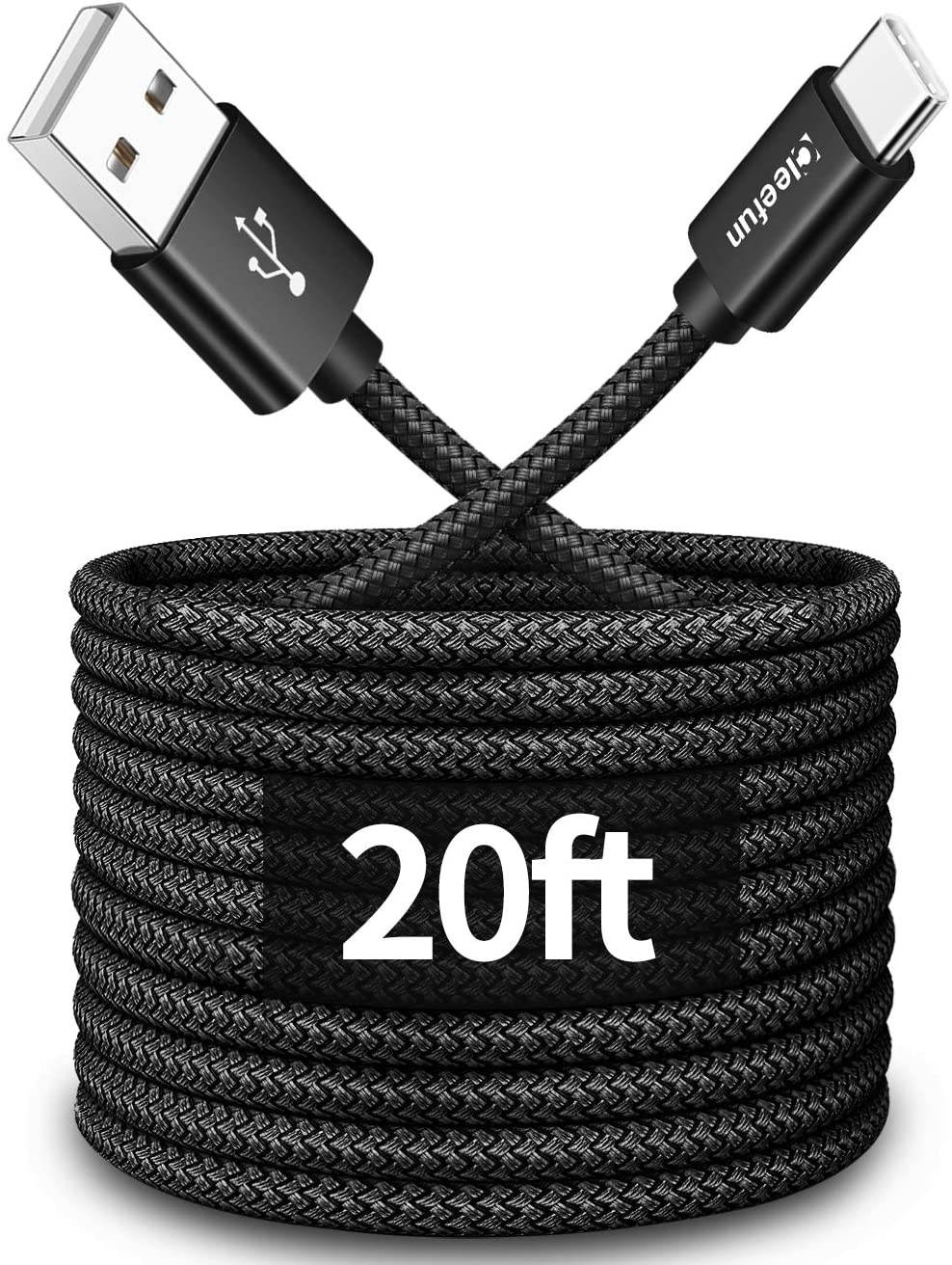 20ft (6m) Long USB Type C Cable CLEEFUN USB A to USB C Cable Nylon Braided Charger Cord Compatible with Samsung Galaxy Note LG Moto Sony Google Pixel Switch & More USB C Smartphone Tablet