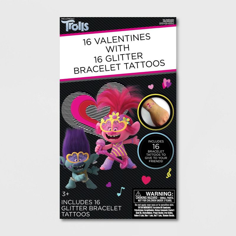 16ct Valentines with Glitter Bracelet Tattoos