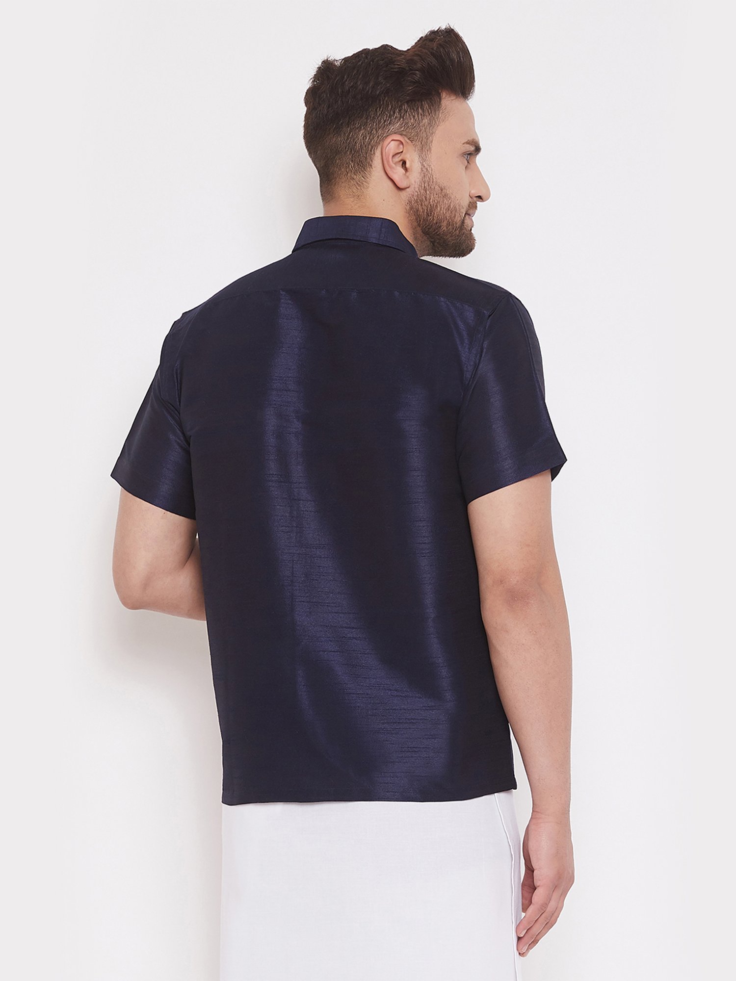 VASTRAMAY Navy Straight Fit Self Pattern Shirt
