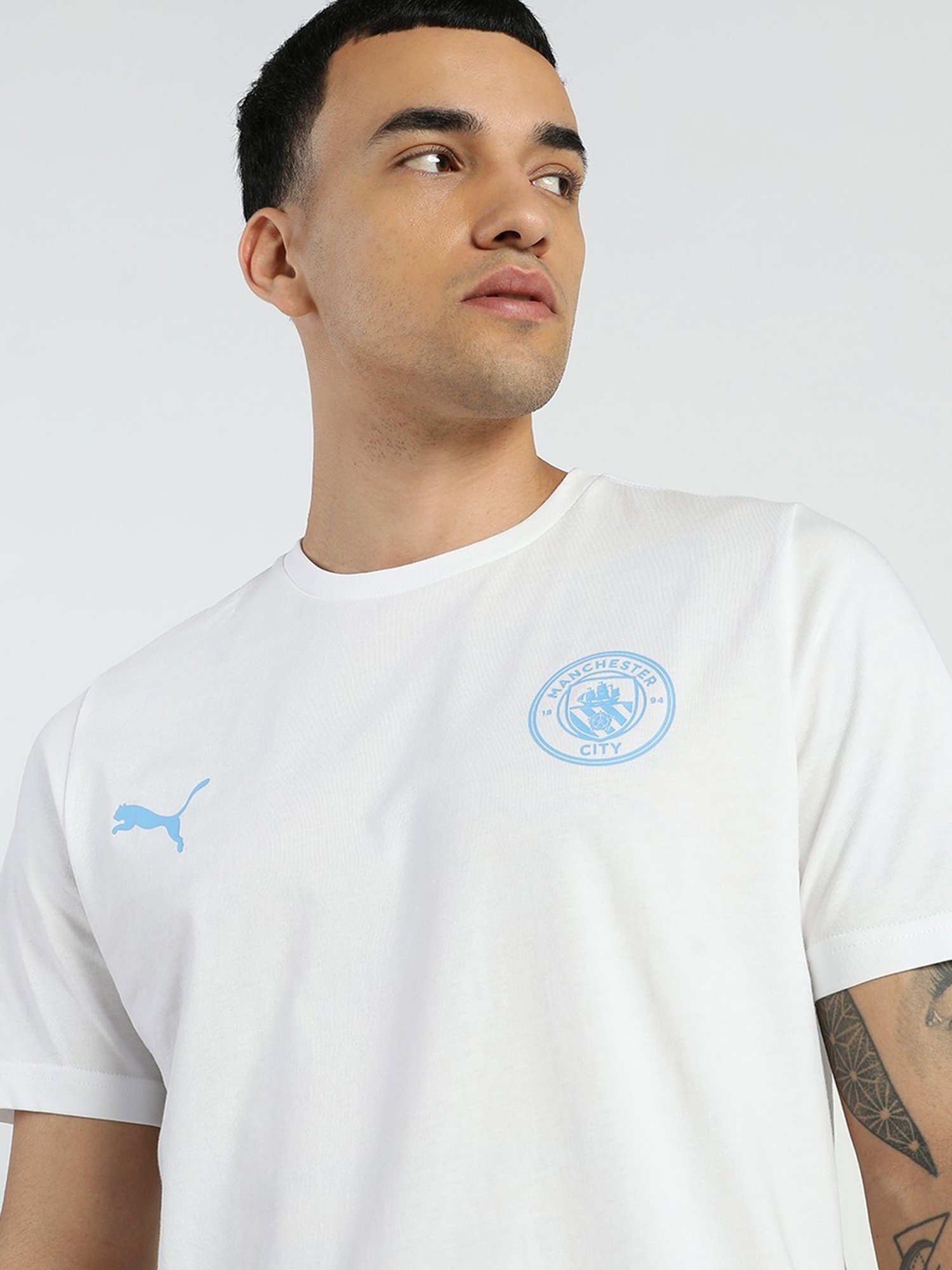 Puma Manchester City FC White Cotton Regular Fit Sports T-Shirt