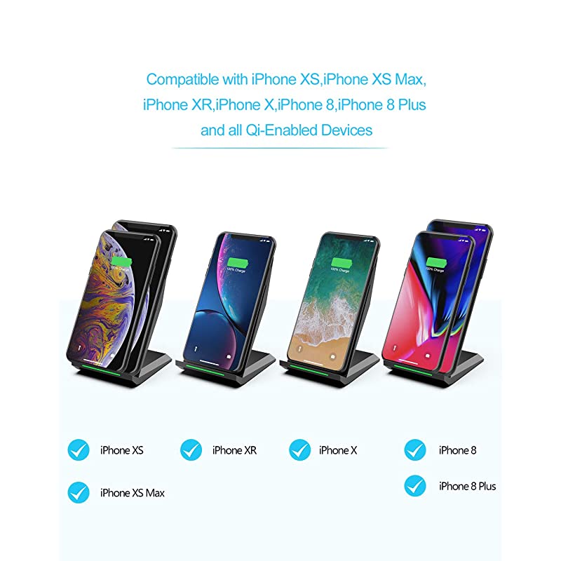 Fast Wireless Charger  Qi Certified Charger Wireless Charging Stand Compatible iPhone 1111 Pro11 Pro MaxXSXS MaxXRX88 PlusSamsung Galaxy S10+ S9 S8 S7 Note 1098 and QiEnabled Phone