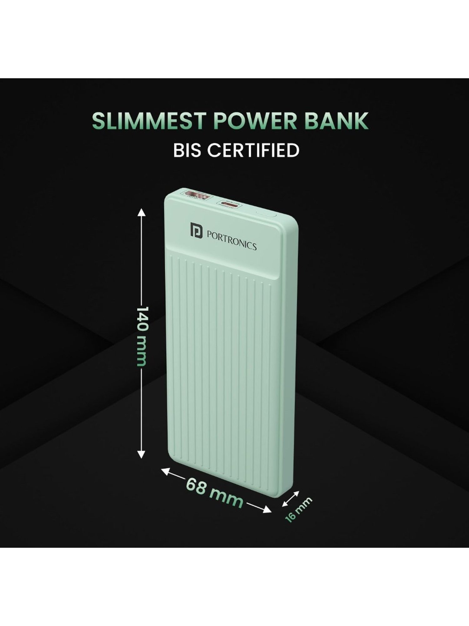 Portronics Luxcell B 10000mAh Power Bank 22.5W with Fast Charging & Mach USB A Output (Green)