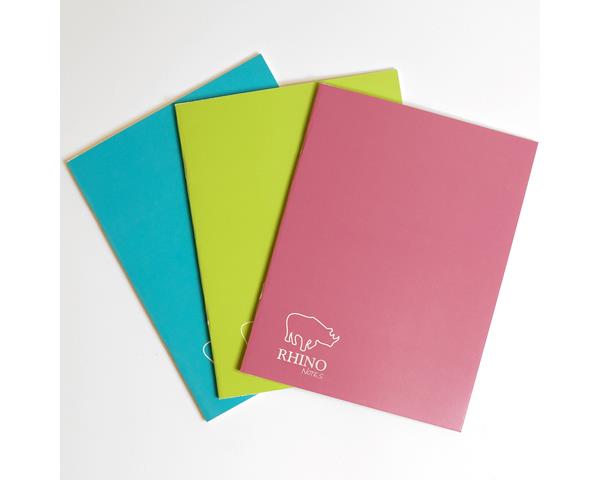 RHINO Notes, 9x7, 100 Page Notebook, 8mm Ruled & Margin - Assorted Colours (Pack of 6)
