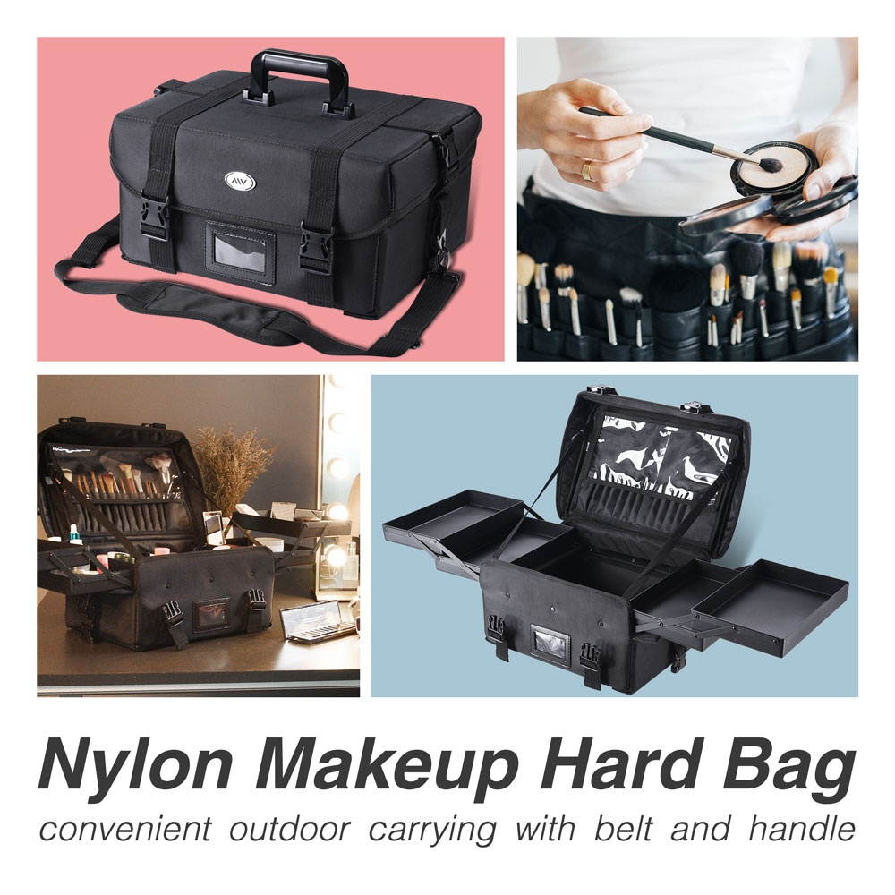 Byootique&reg; 1680D Nylon Makeup Train Case Pockets Travel Hard Bag Artist Cosmetic Organizer with Tray