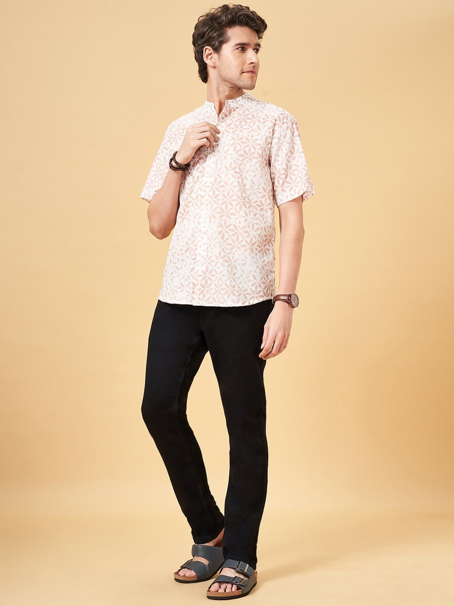 Indus Route by Pantaloons Coral Blush Regular Fit Printed Shirt