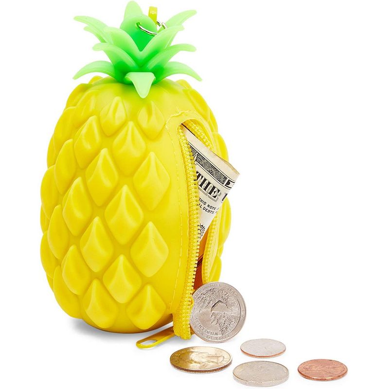 Okuna Outpost 3 Pack Small Zipper Wallet Coin Purse Keychain for Women, Silicone Kawaii Pouches, Pineapple