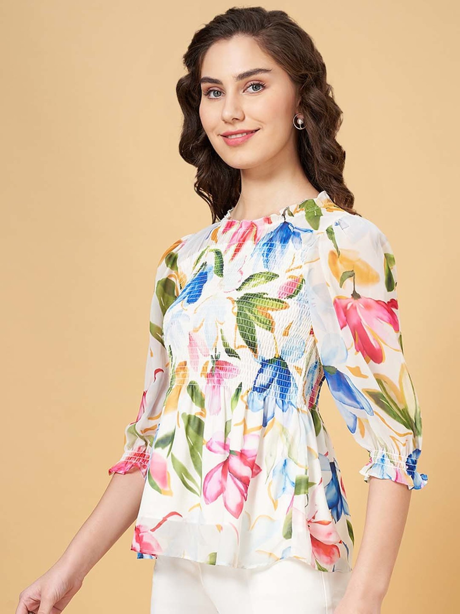 Honey by Pantaloons Ivory White Floral Print Top