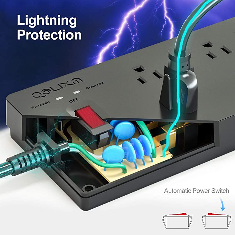 Power Strip,  Surge Protector with 10 AC Outlets & 4 USB Ports (5V/4.2A), 1875W/15A, 6 Feet Long Extension Cord(Black)
